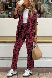 Leopard Print Blazer and Pants Set – Relaxed Lapel
