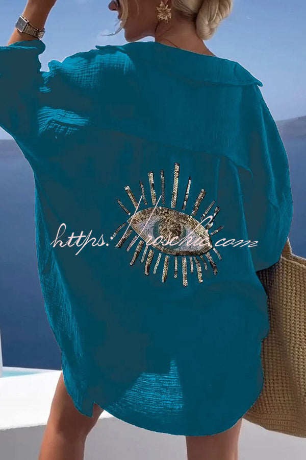 Linen Blend Sequin Oversized Shirt | Vacation Cover-Up