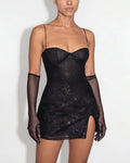 Sparkly Bustier Mini Dress With Gloves