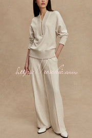 Ribbed Zipper Neck Sweatshirt & Loose Pants Set