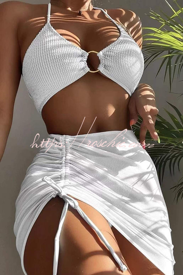 Spaghetti Strap Pleated Three-Piece Swimsuit Set