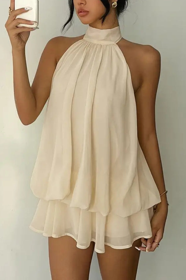 Chiffon Halter Neck Backless Mini Dress | Vacation Style