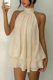 Chiffon Halter Neck Backless Mini Dress | Vacation Style