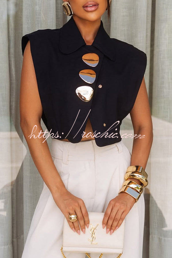 Metal Buckle Lapel Crop Tank Top | Loose Casual Fit