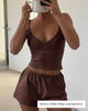 Ribbed Knit Cami and Shorts Pajama Set with Butterfly Bow
