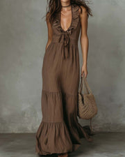 Deep V Ruffle Sleeveless Dress