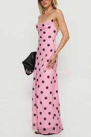 Polka Dot Halter Neck Backless Maxi Dress – Slim Fit