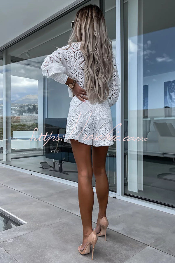 Crochet Lace Blouse and Shorts Set – Loose Fit Party Look