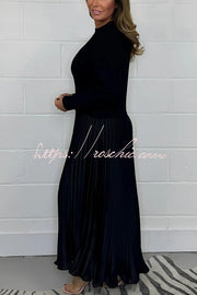 Knitted Maxi Dress | Round Neck Long Sleeve Patchwork