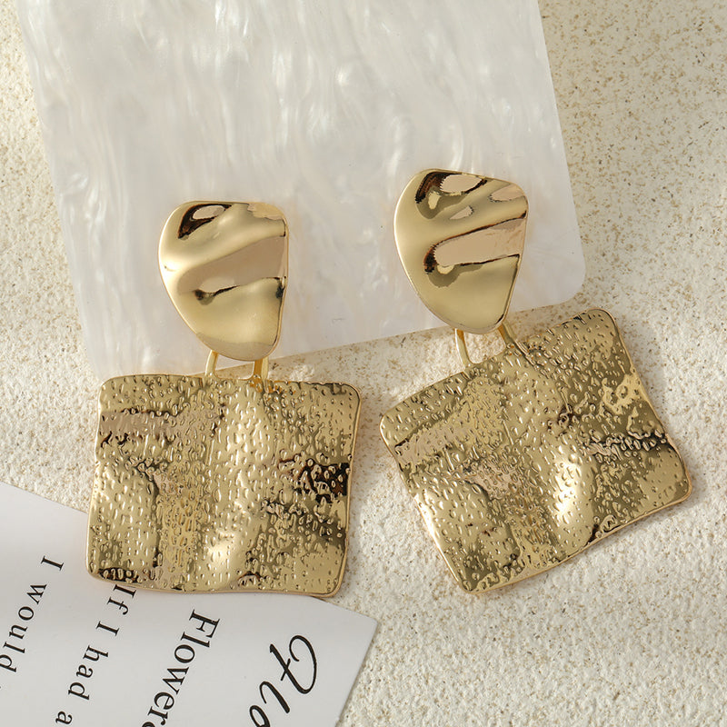 Personalized Hammered Square Metal Earrings with Embossed Detail