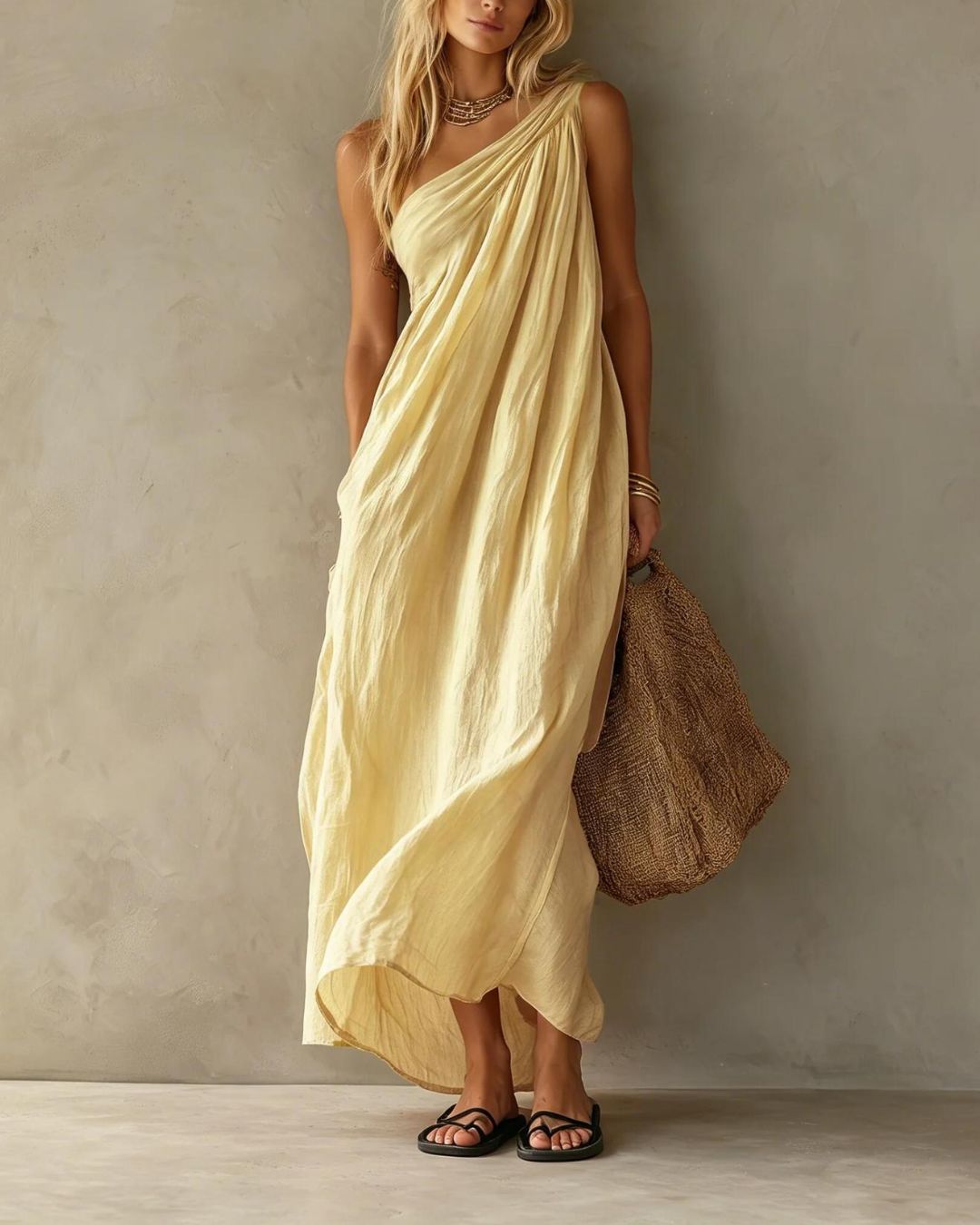 One-Shoulder Ruched Maxi Dress