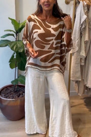 Irregular Print Chiffon Batwing Sleeve Loose Top