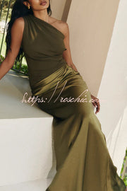 Satin One Shoulder Ruched Maxi Dress for Party