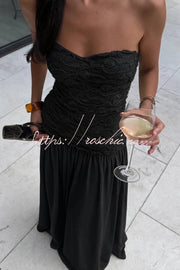 Floral Chiffon Strapless Maxi Dress – Off Shoulder Party Gown