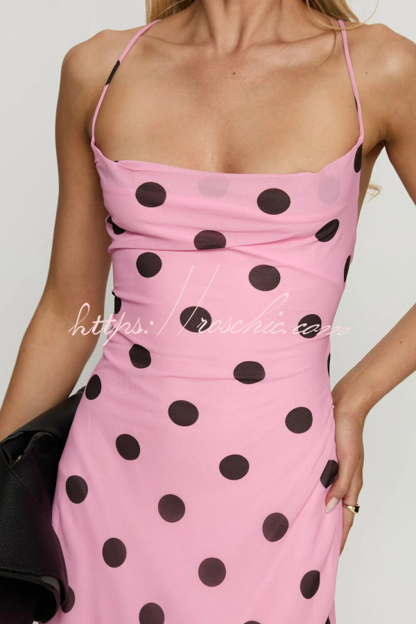 Polka Dot Halter Neck Backless Maxi Dress – Slim Fit