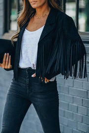 Veste courte en faux suède avec détails à franges