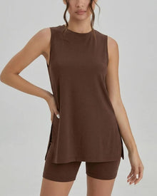 Duniii Sleeveless Split-Hem Tank & Biker Shorts Lounge Set