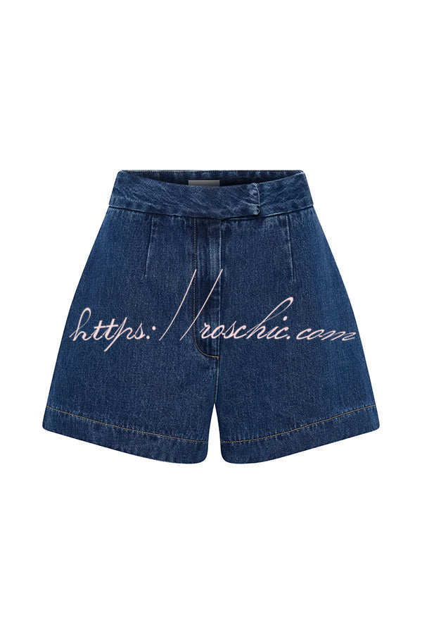 High Waist Relaxed Fit Denim Shorts with Button Fly