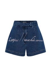 High Waist Relaxed Fit Denim Shorts with Button Fly