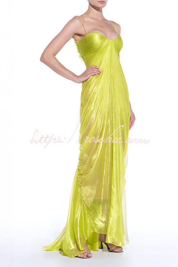 Pleated Lace-Up Open Back Maxi Dress – Party & Vacation