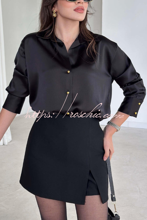 Satin Texture Long Sleeve Loose Shirt | Office Blouse