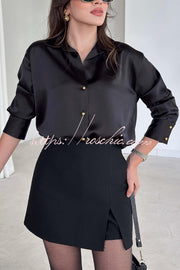 Satin Texture Long Sleeve Loose Shirt | Office Blouse