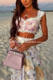 Floral Lace Sweetheart Tank & High-Rise Maxi Skirt Set