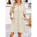 Babydoll Mini Dress Short Sleeve Button Down with Pockets