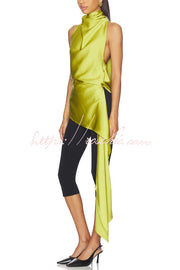 Satin Halter Top with Tie Neck and Open Back, Loose Fit