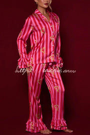 Candy Stripe Tiered Bell Cuff Pajama Set with Pockets