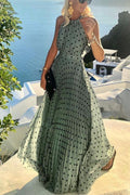 Mouwloze maxi-jurk met stippenprint – losse pasvorm in vakantiestijl
