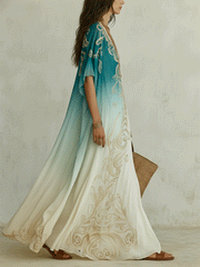 Aqua Ombre Kaftan Maxi Dress | Coastal Resort Style