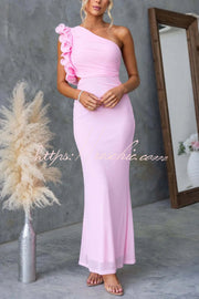 One-Shoulder Mesh Maxi Dress – Slim Fit Party Dress