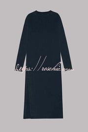 Cotton Blend Long Sleeve Midi Dress – Relaxed Fit