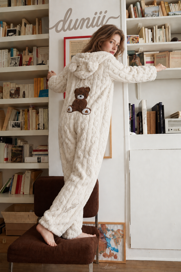 Women's Teddy Bear Hooded Plush Pajama Jumpsuit