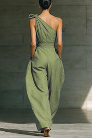 One-Shoulder Sleeveless Wide-Leg Jumpsuit with Pockets