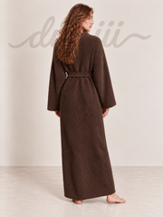 Textured Knit Full-Length Robe with Tie Belt
