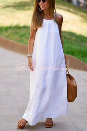 Linen Blend Halter Maxi Dress for Vacation