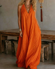 Flowy Boho V-Neck Halter Maxi Dress