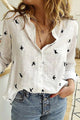 Blusa de manga comprida com estampa campestre francesa de algodão e linho