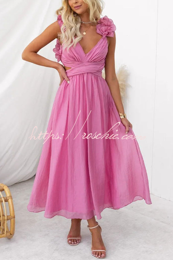 Floral Chiffon Maxi Dress with Ruffle Detail & Lace-Up Back