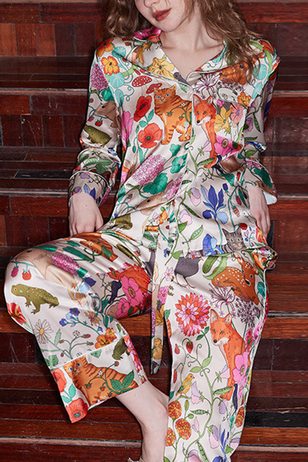 Forest Garden Print Long Sleeve Two-Piece Lounge Set