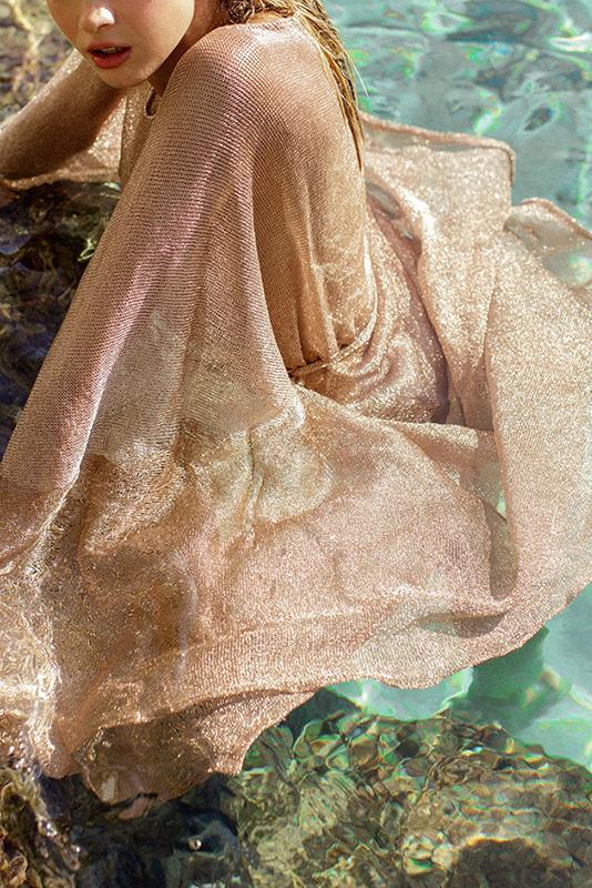 Glitter Long Sleeve Longline Bikini Cover-Up