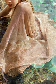 Glitter Long Sleeve Longline Bikini Cover-Up