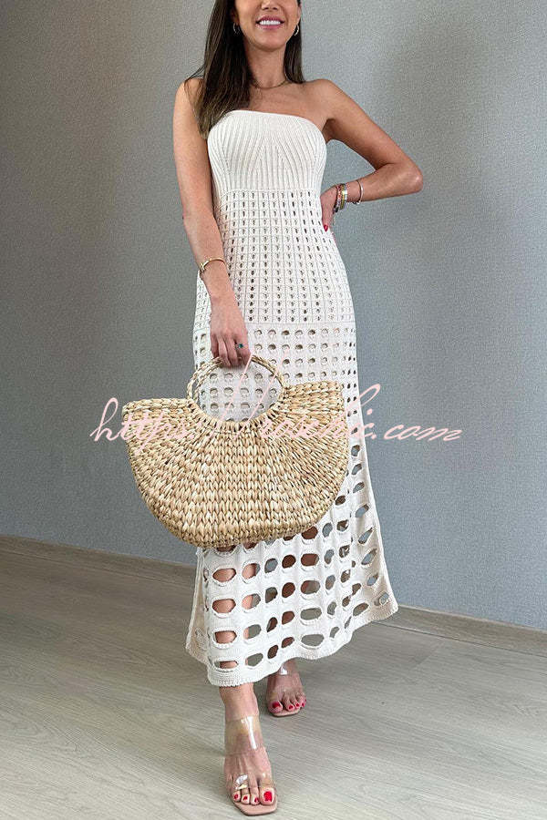 Rustic Patchwork Off Shoulder Knit Maxi Dress – Loose Fit