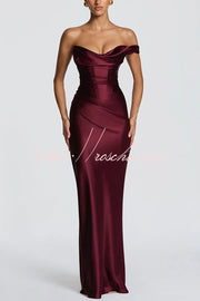 Robe longue plissée en satin à une épaule pour tenue de soirée