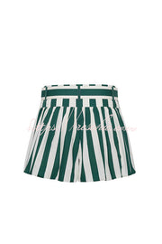 Striped Smocked Tank & Bubble Shorts Set with Raffia Belt