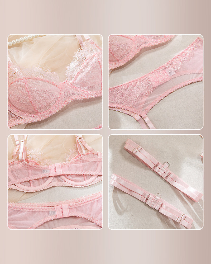 French Lace 4-Piece Garter Lingerie Set – Midnight