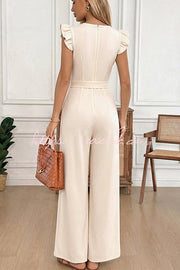 Floral Embroidered Ruffle Trim Sleeveless Jumpsuit