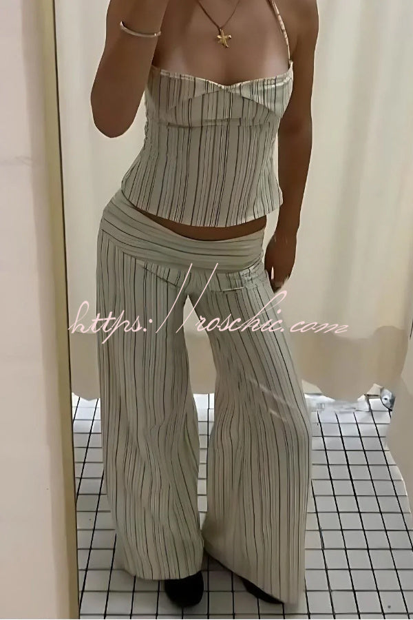 Striped Halter Two-Piece Set with Wide-Leg Pants